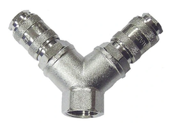 Rozgałęźnik metalowy pneumatyczny z gwintem wewnętrznym 1/2" typu Y z dwoma szybkozłączkami