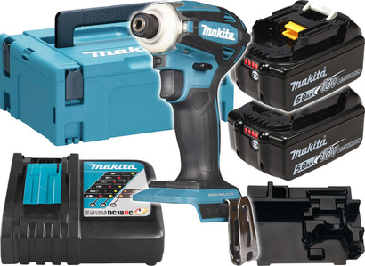 Zakrętarka akumulatorowa udarowa 18V Makita + akumulator 2 x 5.0Ah + walizka MAKPAC 2 + ładowarka DTD172RTJ