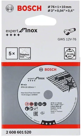 Tarcza tnąca do metalu, stali nierdzewnej EXPERT FOR INOX Bosch 76x10 mm A 60 R INOX BF 5 sztuk