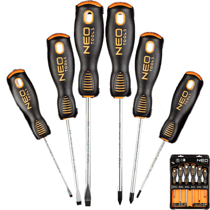 Zestaw wkrętaków płaskich i krzyżowych ze stali S2 6 sztuk Neo 04-213