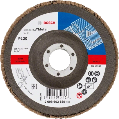 Tarcza listkowa do metalu wypukła STANDARD FOR METAL Bosch 125x22,23 mm P120