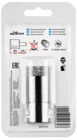 Otwornica diamentowa do kamienia, gresu, płytek, szkła, asfaltu, cegły i betonu 28 mm Graphite 55H308