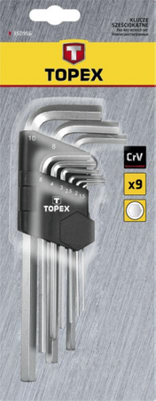 Zestaw kluczy sześciokątnych długich ze stali CrV o rozmiarze 1.5 - 10 mm 9 sztuk Topex 35D956