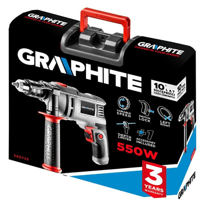 GRAPHITE WIERTARKA UDAROWA 550W, OBROTY 0-3000 MIN-1 WALIZKA