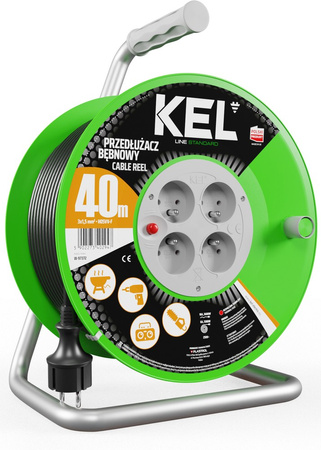 Przedłużacz elektryczny bębnowy warsztatowy o długości 40 m KEL PB-ST/D/40M/3X1,5/H05VV-F
