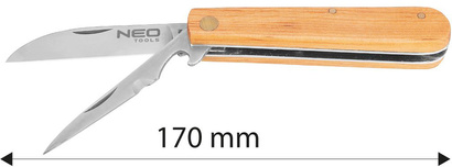 Nóż składany monterski ze szpikulcem ze stali nierdzewnej drewniane okładki o długości 170 mm Neo