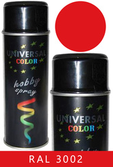 Farba uniwersalna czerwony-karminowy połysk w sprayu RAL 3002 o pojemności 400 ml UC