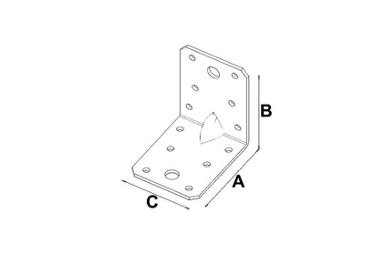 Łącznik budowlany kątowy ciesielski z przetłoczeniem KP8 o wymiarach 50 x 50 x 35 mm