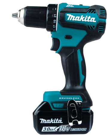 Wiertarko-wkrętarka akumulatorowa dwubiegowa z silnikiem bezszczotkowym 18V Makita + akumulator 2 x 3Ah + ładowarka + walizka