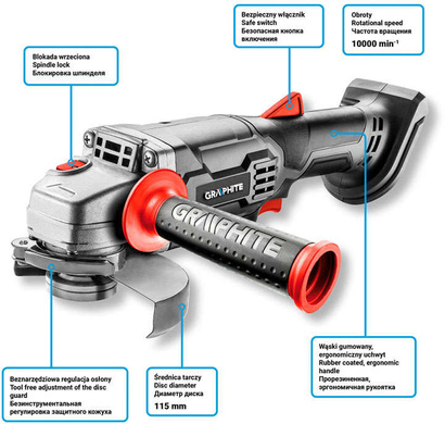 Szlifierka kątowa akumulatorowa 18V ENERGY+ Graphite 125 mm 58G003