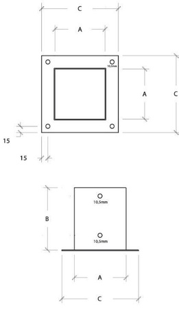 Podstawa słupa przykręcana prostokątna PSP4/KSB o wymiarach 120 x 150 x 185 x 2 mm