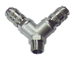 Rozgałęźnik podwójny metalowy pneumatyczny z gwintem zewnętrzny 3/8" z dwoma szybkozłączkami