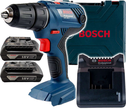 Wiertarko-wkrętarka akumulatorowa Bosch professional GSR 180-LI 2x2,0Ah + ładowarka AL 1820 CV + walizka 06019F8109