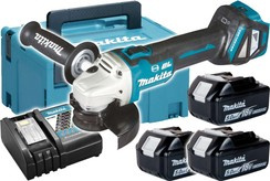 Szlifierka kątowa akumulatorowa z silnikiem bezszczotkowym 18V Makita + akumulator 3 x 5.0Ah + ładowarka +  walizka MAKPAC 3 DGA513RT3J