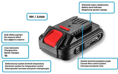 Nożyce do żywopłotu akumulatorowe Energy+ 18V Graphite 58G032 + Akumulator 2Ah + ładowarka