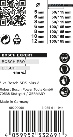 Zestaw wierteł udarowych do betonu SDS PLUS 7X Bosch EXPERT 5 sztuk