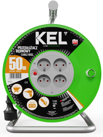 Przedłużacz elektryczny bębnowy warsztatowy o długości 50 m KEL PB-ST/D/50M/3X1,5/H05VV-F