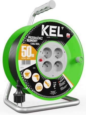 Przedłużacz elektryczny bębnowy warsztatowy o długości 50 m KEL PB-ST/D/50M/3X1,5/H05VV-F