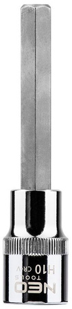 Końcówka sześciokątna na nasadce ze stali CrV S2 o rozmiarze 1/2" H10 x 100 mm Neo 08-784