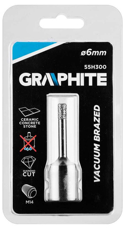 Otwornica diamentowa do kamienia, gresu, płytek, szkła, asfaltu, cegły i betonu 6 mm Graphite 55H300
