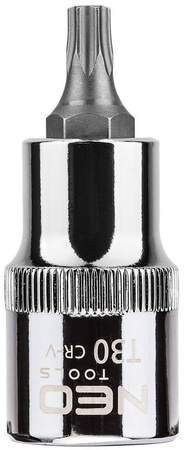 Końcówka Torx na nasadce ze stali CrV S2 o rozmiarze 1/2", T30 x 55 mm Neo 08-753