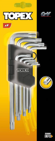 Zestaw kluczy Torx długich ze stali CrV o rozmiarze T10 do T50 9 sztuk Topex 35D961