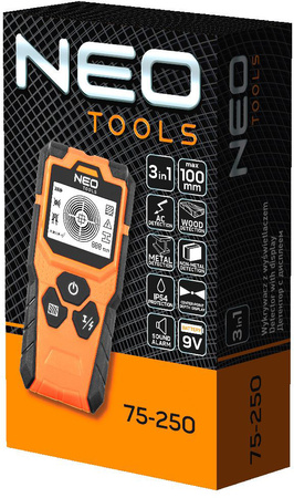 Detektor wykrywacz z próbnikiem do metali, drewna, profili i przewodów pod napięciem 3w1 Neo 75-250