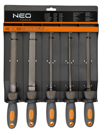 Zestaw pilników do metalu wykonanych ze stali stopowej T12 o długości 200 mm 5 sztuk Neo 37-610