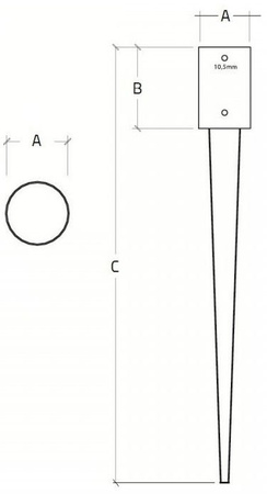 Podstawa słupa wbijana okrągła KSWO o wymiarach 101 x 150 x 750 x 2 mm
