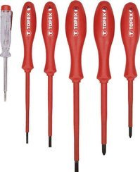 Zestaw wkrętaków izolowanych ze stali Cr-Mo 1000 V + próbnik 125 - 250 V 6 sztuk Topex 39D155