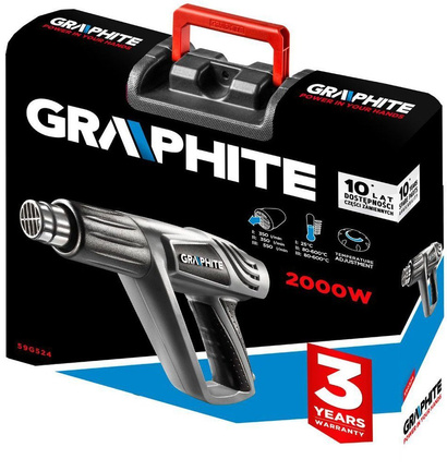 Opalarka elektryczna sieciowa z regulacją temperatury o mocy 2000 W i zakresie temperatury 25 ºC - 600 ºC Graphite 59G524