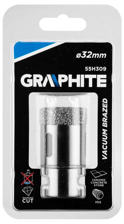 Otwornica diamentowa do kamienia, gresu, płytek, szkła, asfaltu, cegły i betonu 32 mm Graphite 55H309