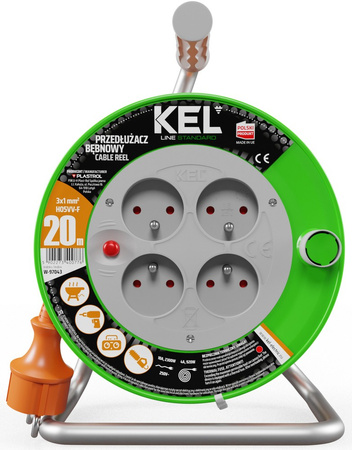 Przedłużacz elektryczny bębnowy warsztatowy o długości 20 m KEL PB-ST/M/20M/3X1/H05VV-F
