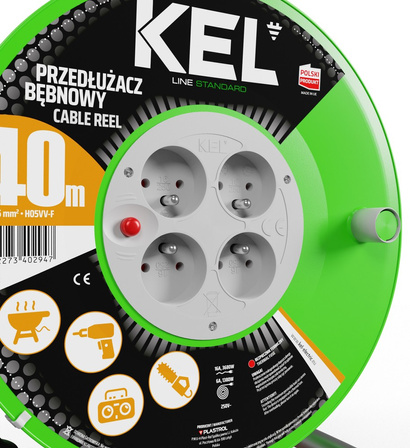 Przedłużacz elektryczny bębnowy warsztatowy o długości 40 m KEL PB-ST/D/40M/3X1,5/H05VV-F