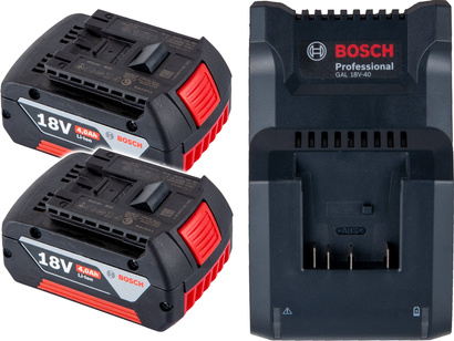 Zestaw startowy do elektronarzędzi Bosch ładowarka GAL 18V-40 + 2 akumulatory 18V 4,0Ah 