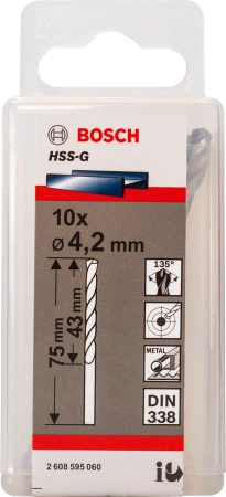 Wiertło kręte szlifowane do metalu HSS Bosch 4,2x75 mm 10 sztuk