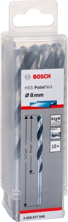 Wiertło kręte do metalu HSS POINTTEQ Bosch 8x117 mm 10 sztuk