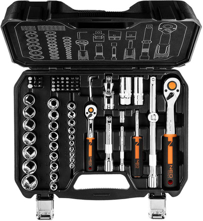 Zestaw kluczy nasadowych 1/2" i 1/4" 73 elementów Neo 10-054