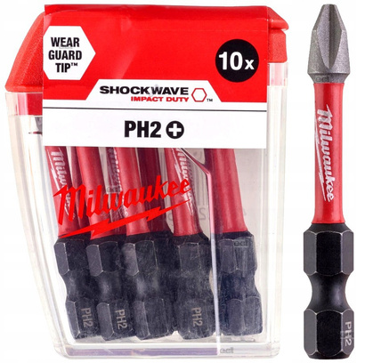 Końcówka udarowa bit PH2x50mm 10 sztuk Shockwave Milwaukee 4932430855