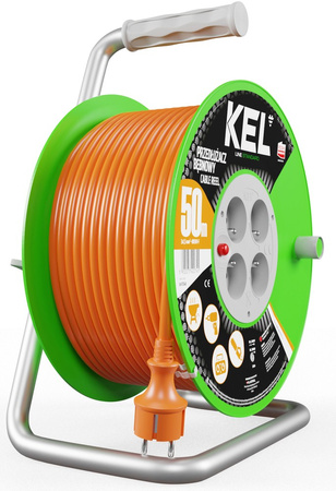 Przedłużacz elektryczny bębnowy warsztatowy o długości 50 m KEL PB-ST/D/50M/3X1,5/H05VV-F