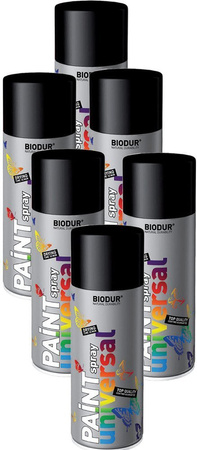 FARBA SPRAY CZARNA POŁYSK RAL 9005 400ml BIODUR 6 sztuk