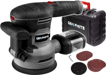 Szlifierka mimośrodowa sieciowa 450 W Graphite 125/150 mm + wymienna stopa + walizka