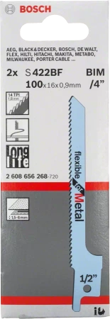 Brzeszczot do piły szablastej do metalu FLEXIBLE FOR METAL Bosch S 422 BF 2 sztuki