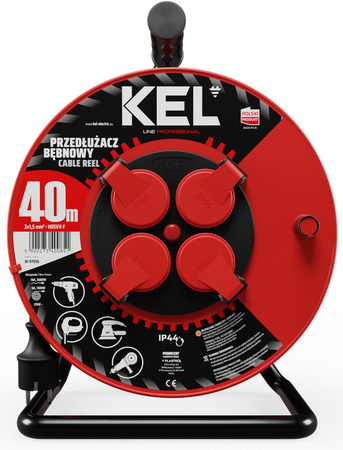 Przedłużacz elektryczny bębnowy warsztatowy o długości 40 m KEL PB-PRO/D/40M/3X1,5/H05RR-F