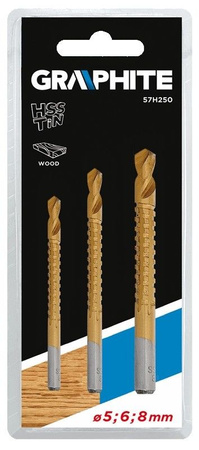 Wiertła do metalu z powłoką tytanową HSS-TiN 5, 6, 8 mm 3 sztuk Graphite 57H250