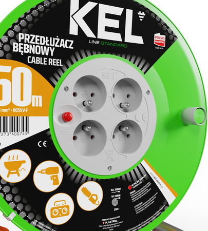 Przedłużacz elektryczny bębnowy warsztatowy o długości 50 m KEL PB-ST/D/50M/3X1,5/H05VV-F