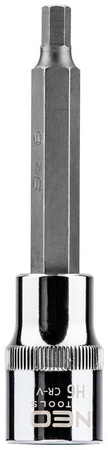 Końcówka sześciokątna na nasadce ze stali CrV S2 o rozmiarze 1/2" H6 x 100 mm Neo 08-781
