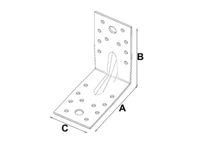 Łącznik budowlany kątownik ciesielski z przetłoczeniem KP2 o wymiarach 105 x 105 x 90 x 2,5 mm