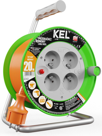 Przedłużacz elektryczny bębnowy warsztatowy o długości 20 m KEL PB-ST/M/20M/3X1/H05VV-F