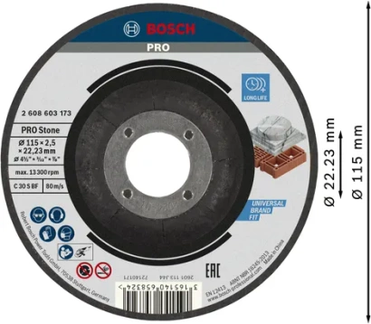 Tarcza tnąca do kamienia PRO Stone 115 × 2,5 mm Bosch